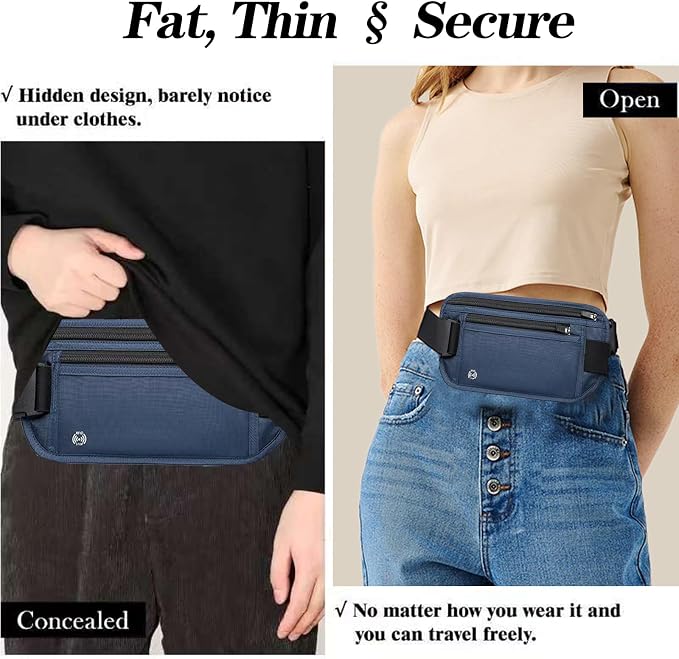 Blue Hidden Money Belt for Travel for Men, Waist Wallet Anti Theft, RFID Passport Holder For Travel Men Or Women, Money Pouch, RFID Passport Holder - Image 7