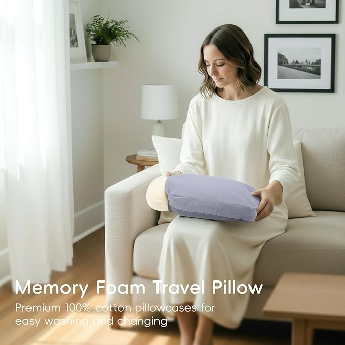 urnexttour 4-in-1 Travel Pillow & Blanket Set with Eye Mask, Memory Foam Neck Support, 50x65 Inch Blanket, Storage Bag for Airplane, Car, Train, Home Travel Grey - Image 5