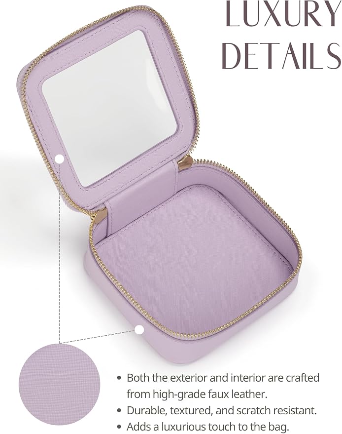 Small Cosmetic Bag for Purse Mini Makeup Bag for School Cute Clear Make Up Pouch for Travel Tiny Leather Purple Make Up Organizer Case for Backpack Toiletry Bag Waterproof Square Pouch with Zipper | Waterproof PU Leather, Square Make Up Pouch with Zipp... - Image 6