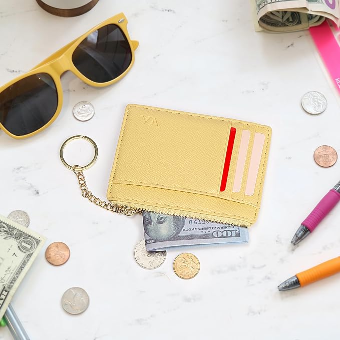 Valentoria Slim RFID Blocking Card Holder Small Pocket Wallet Keychian Zipper Coin Purse Mini Cash & Coin & Cards Case for Women Men | Slim - Image 9