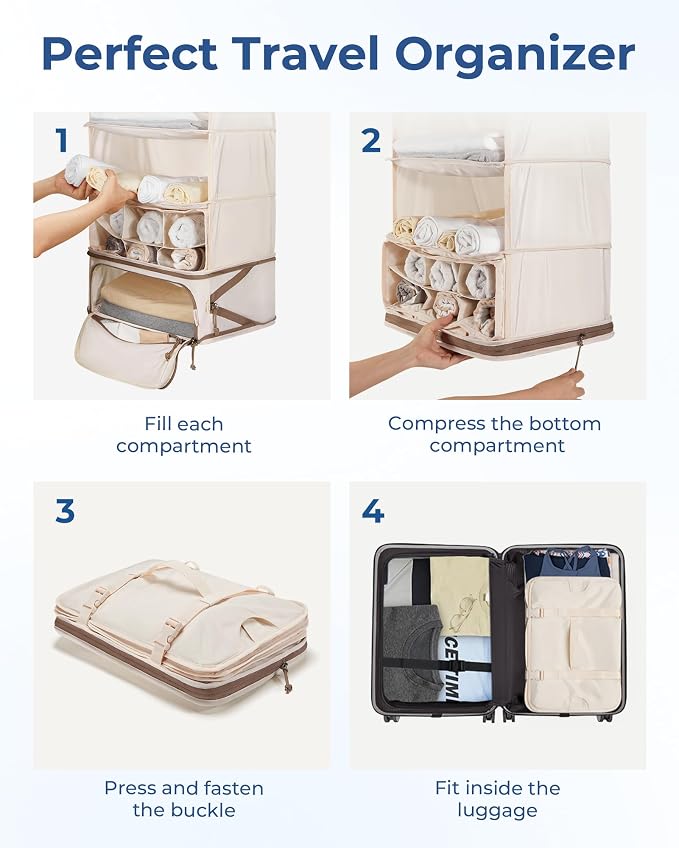 BAGSMART Hanging Packing Cubes for Travel, Hanging Shelves for Suitcases Organizers, Wet Dry Bags 5 Pack, Travel Bags Reusable for Swimsuits (Beige) - Image 2