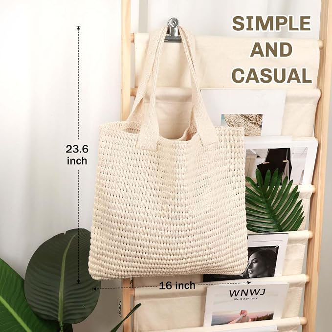 hatisan Crochet Bag for Women, Handmade Knit Beach Tote Bag Summer - Image 5