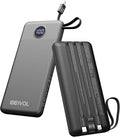 Portable Charger with Built in Cables, Slim 10000mAh Power Bank, USB C Battery Pack Travel, 4 Output 2 Input External Charging Bank for iPhone 17/16/15/14/13,Samsung, Android, etc-Black(1 Pack) by EEIVOL