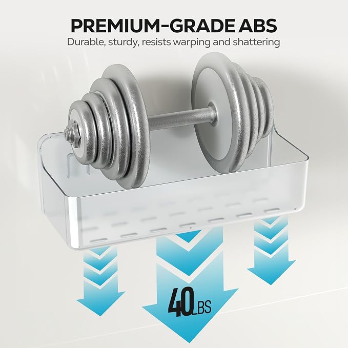 Nieifi Adhesive Shower Shelves, Clear, 4 Pieces | Rustproof ABS, Large Capacity, Removable Design, Easy-Clean, No Drilling Shower Organizer for Bathroom Storage & Home Decor - Image 7