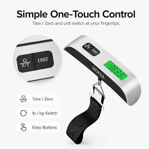 MOKUA Portable Digital Luggage Scale, 110lbs Hanging Baggage Scale with Backlit LCD Display, Portable Suitcase Weighing Scale, Travel Luggage Weight Scale with Hook - Image 3