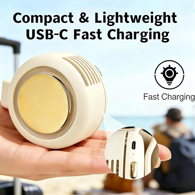 2026 New Portable silent mini bladeless fan 3-speed clip-on fan 360° rotatable suitable for outdoor, travel and office use, travel accessory (white) - Image 5
