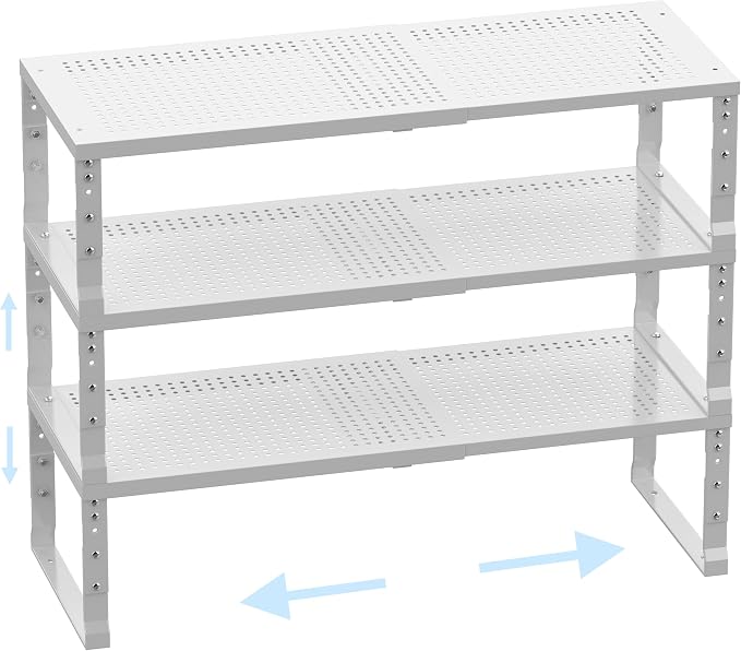 Cabinet Shelf,Expandable Adjustable Stackable Kitchen Organizer,for cabinets, Kitchens, countertops, bathrooms Shelf Organizer(3Packs/White,Large) by Ipotivespaceorganization