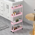 Slim Storage Cart 4 Tier,Bathroom Organizer Rolling Utility,Mobile Shelving Unit Slide Out for Office, Kitchen, Laundry Room & Narrow Places,Pink by Home