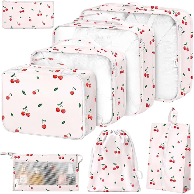 8 Set Packing Cubes for Suitcases,Packing Cube with Shoe, Cosmetics, Clothing, and Accessories Bags Packing Cubes for Travel Luggage Organizer Women Men(Cherry) by Hatisan