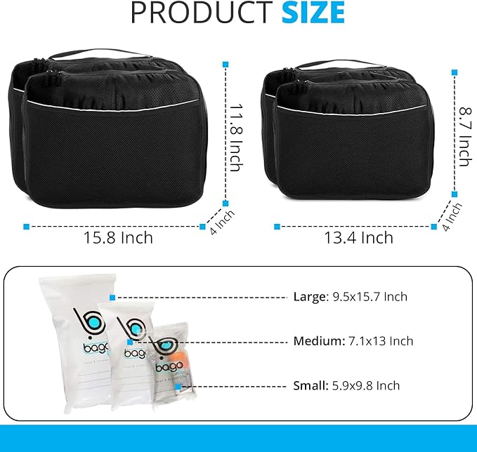 bago 7 Pcs Packing Cubes for Travel - 4 Travel Packing Cubes for Suitcases with 3 ZipLock Bags - Luggage Organizer Bags to Get Maximum Storage, Save Time & Effort to Pack (Black) - Image 2