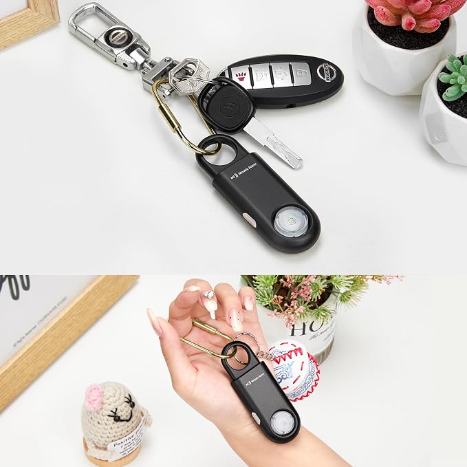 135dB Rechargeable Personal Safety Alarm Strobe Light Flashlight Keychain Siren for Women, Girls, College, School Students Emergency SOS Alerts Loud Sound Hiking Alarm Torchlight Bear Deterrent. Black - Image 3