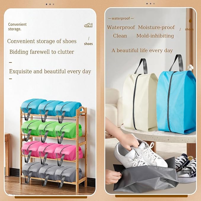 5Pcs Large Travel Shoe Bags Portable Travel Gifts Shoe Organizer with Zipper Closure, Waterproof Nylon Shoe Storage Organizer with Handle Travel Bags For Men and Women, Beige - Image 6
