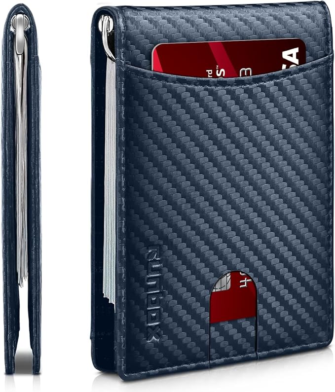RUNBOX Slim Wallet for Men Genuine Leather RFID Blocking Bifold Minimalist Front Pocket Mens Wallet with Money Clip Thin Gift Box by RUNBOX