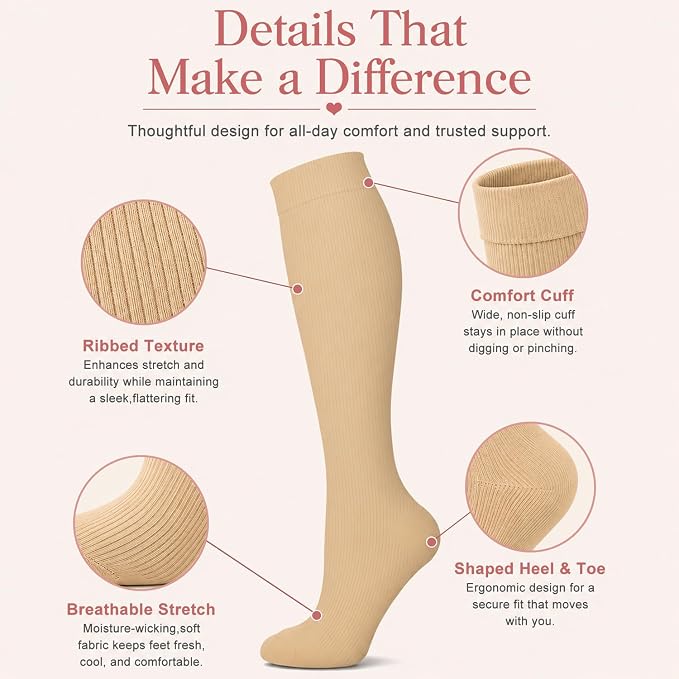 4 Pairs-Compression Socks for Women&Men Circulation-Best Support for Nurses,Running,Athletic - Image 6