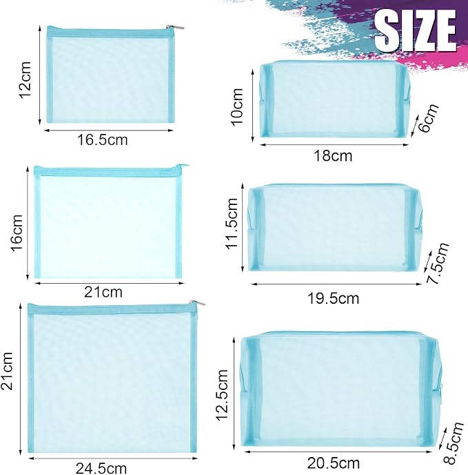 6 Pieces Mesh Makeup Bags Mesh Cosmetic Bag Portable Travel Organizing Zipper Pouch Toiletries Makeup Pouches for Home Office Travel Accessories - Image 2