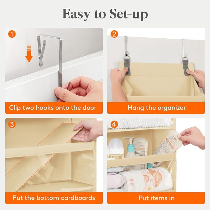Lifewit 1 Pack Over the Door Organizer, Clear Window Hanging Storage with 4 Side Pockets, Anti Tilt 40 lbs Load Behind Door for Pantry, Nursery, Bathroom, Bedroom, Dorm, 5 Section, Beige - Image 7