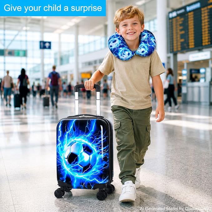 Lightweight Hardshell Spinner Kids Carry On Luggage Set 2PCS with Wheels - Airplane Approved Suitcase for Boys & Children Ages 3-10, Lightning Soccer Rolling Suitcases for Elementary Toddler Travel - Image 8