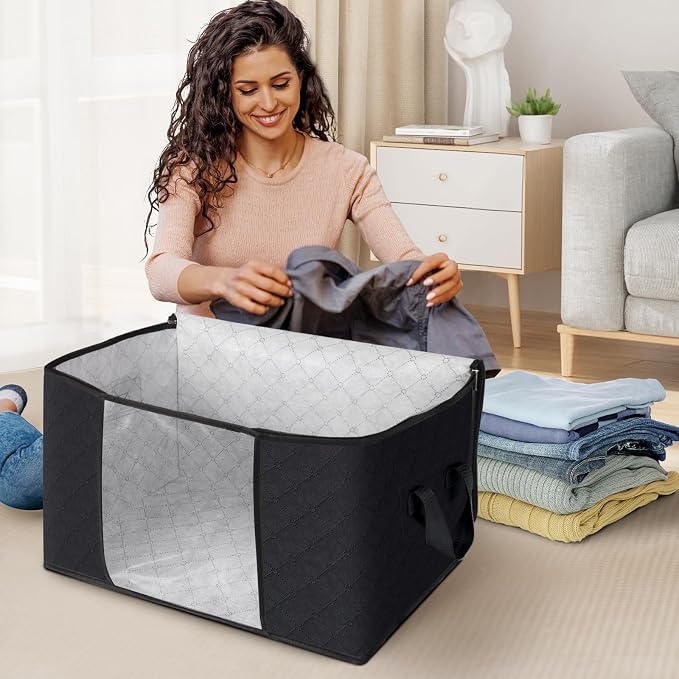 8 Pack Storage Bags for Clothes Blanket Storage Bins with Lids | Foldable Closet Organizers with Zippers,Window and Handles,Fabric Storage Bins for Sweater,Comforter,Bedding,Dorm essentials - Image 3