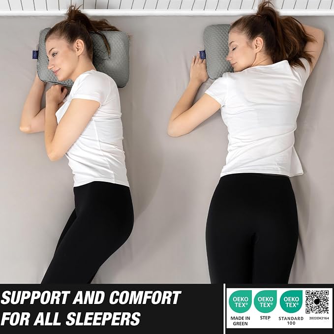 alkamto Travel & Camping Comfortable Memory Foam Pillow – Easy to Carry Portable Bag – Temperature Regulating Pillow Case (Grey) - Image 7