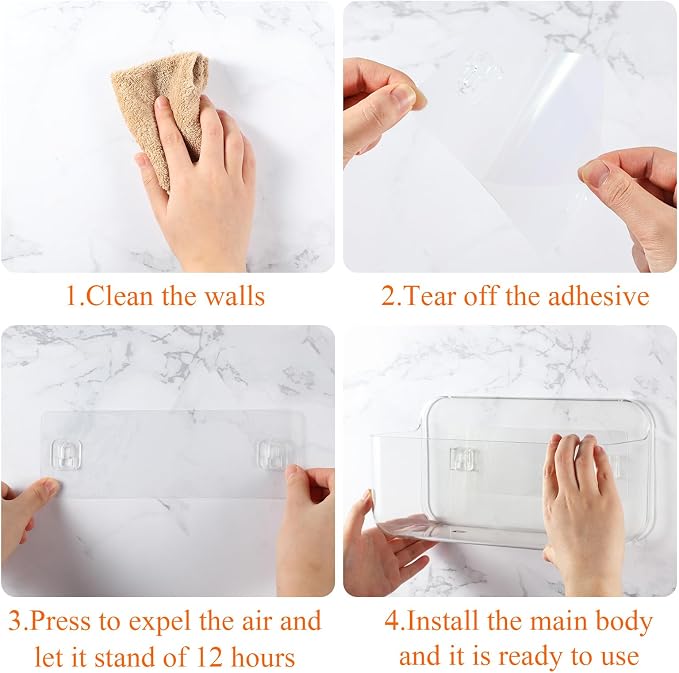 Sintuff 4 Pcs Plastic Wall Mounted Storage Adhesive Clear Organizer Cabinet Door Organizer Storage Box with Self Adhesive Tape Without Drilling for Bathroom Living Room Office Kitchen Shelves - Image 3