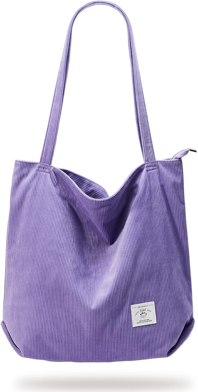 KALIDI Women Corduroy Tote Bag Zipper Casual Tote's Handbag Big Capacity Shoulder Bag with Pockets by KALIDIFANCYFOREST