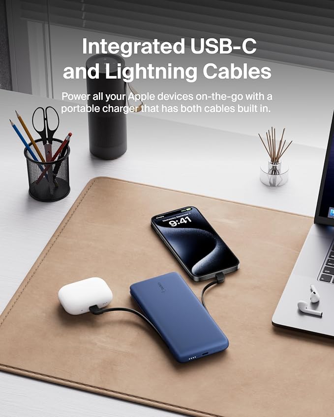 Belkin 10K 23W Portable Charger Power Bank, Integrated USB C and LTG Cables | Fast Charging, iPhone 17, Samsung Galaxy, Pixel, Airpods, iPad, Battery Pack, USB C Port, USB C Cable, Lightning Cable - Image 9