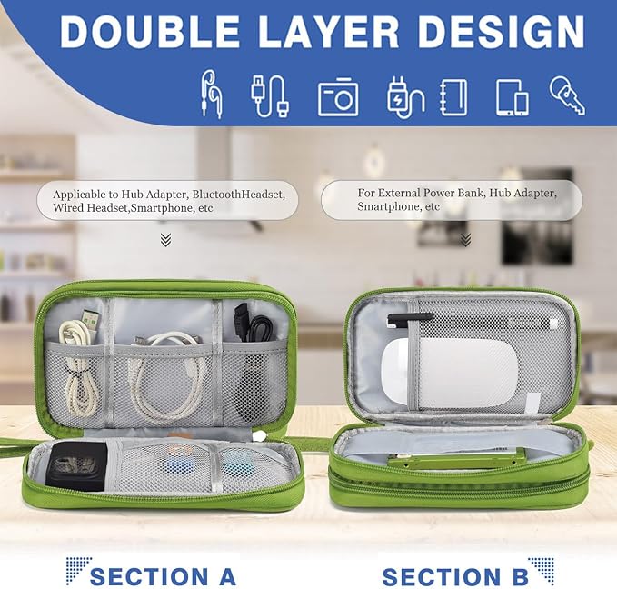 CAAORDKSO Electronic Organizer Travel USB Cable Accessories Bag/Case, Waterproof Electronics Accessories Case Organizer Bag for Cable, Cord, Charger, Phone, Power Bank, Earphone (Grass Green, Large) - Image 5
