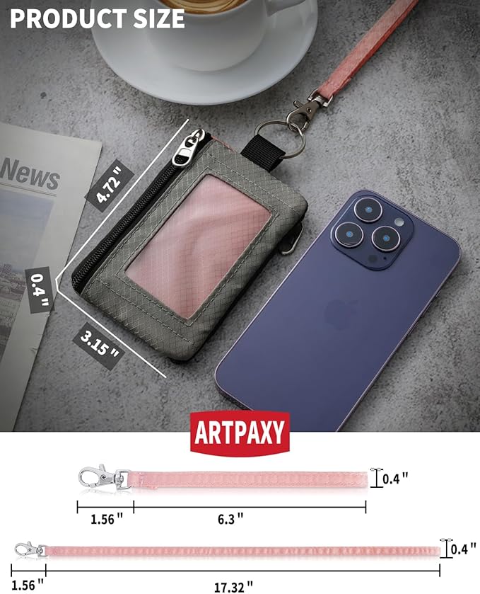 Artpaxy Minimalist Wallet For Mens Womens, Keychain RFID Blocking Zipper Small Wallet with ID Window 2 Lanyards,Water Resistant Travel Cash Card Coin Case Boys Girls - Image 3