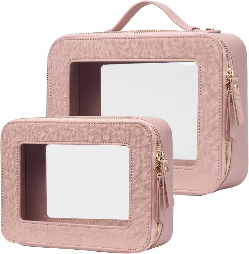 Clear Makeup Bag Travel Cosmetic Case Toiletry Bag with Zipper Make Up Case Traveling, Stone, Medium and Large by POPVIBE