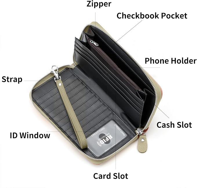 Moflycom Womens Wallet RFID Blocking Genuine Leather Multi Credit Card Large Capacity Zip Around Clutch Travel Purse Wristlet - Image 3
