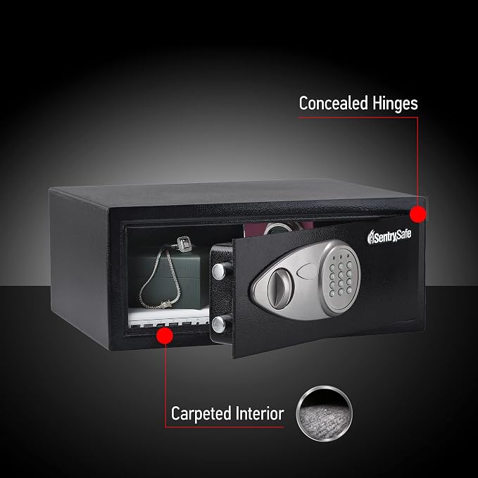 SentrySafe Shelf Safe with Digital Keypad Lock, Steel Safe with Interior Lining and Bolt Down Kit for Money, Jewelry, 0.78 Cubic Feet, 7.1 x 16.9 x 13.8 Inches, X075 - Image 5
