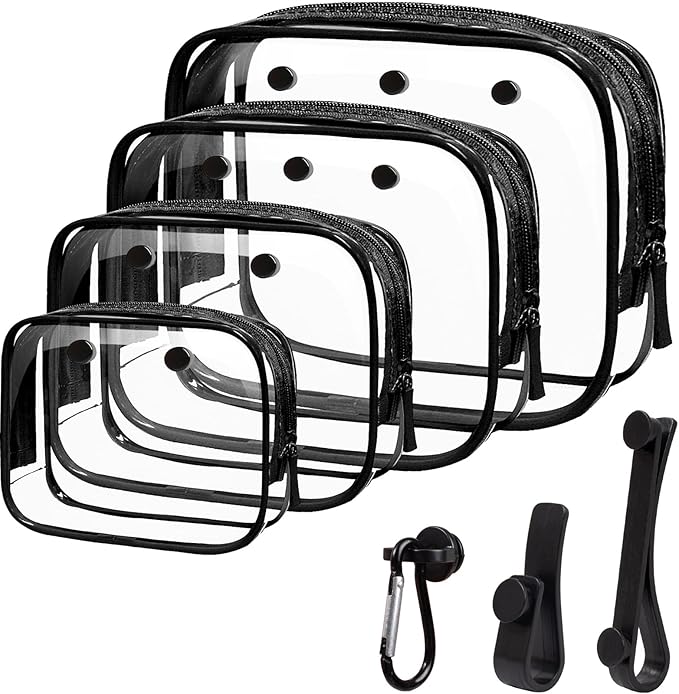 4 Pack Clear Toiletry Bags, Portable Travel Makeup Pouch with Zipper, TSA Approved Organizer, Clear Pouch Bags Compatible With Bogg Bag Divider Accessories (Bogg Clear Black, Pack of 8) by LETGO