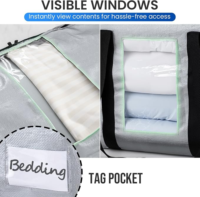 TAILI 2 Tier Moving Bags,4 Pack Silver Storage Bags with Visible Window | XXL Heavy Duty Totes For Home Storage,Wrap Around Handles,Storage Bags for College Dorm, Alternative to Moving Boxes - Image 7