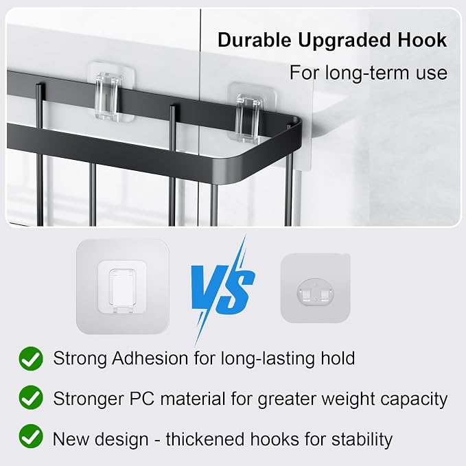 14 Pack Shower Caddy Adhesive Replacement, Waterproof Shower Shelf Adhesive Strips, Strong Adhesive Flat Hooks for Bathroom Storage Shelves and Kitchen Racks No Drilling, Clear - Image 6