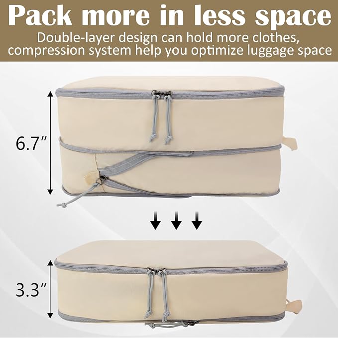 Compression Packing Cubes for Travel Suitcase Organizer Bags, Beige, XL | Expandable Travel Cubes for Packing Luggage Organizer Bags Compression Bags for Travel Essentials - Image 3