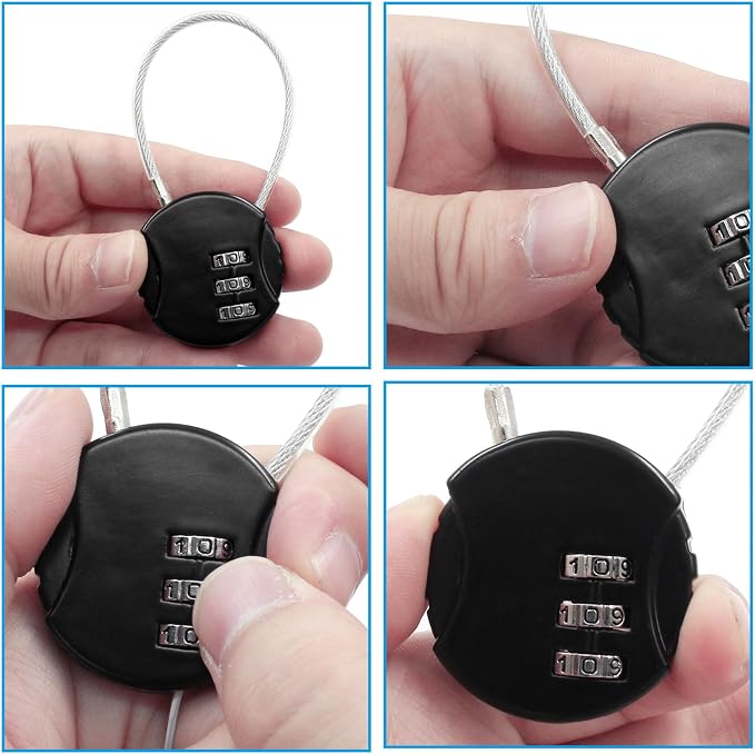 Waziaqoc 2 Pcs Wire Rope Lock, Mini Combination Lock, Pink, Black | Wire Rope Padlock, For Luggage, For Gym Locker, For Jewelry Box, For Backpack - Image 3
