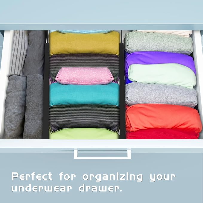 4 Pack Bamboo Drawer Dividers Organizer with Inserts 2.6'' High | Expandable from 12.5-21.7", Adjustable Drawer Organizer Separators for Utensils, Clothing, Office, Dresser, Bedroom, (Black) - Image 9