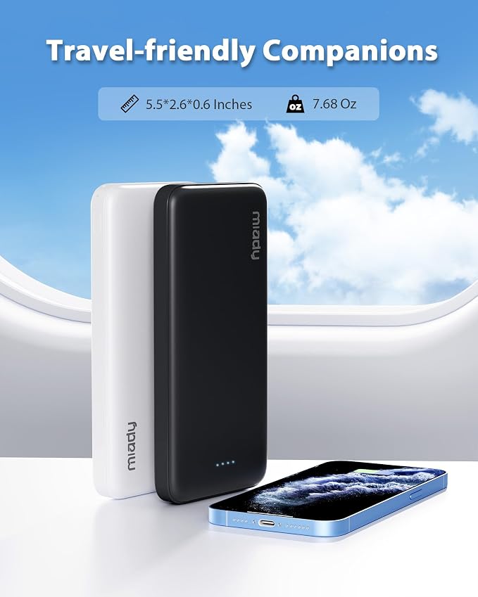 Miady 2-Pack Portable Charger 10000mAh Power Bank Battery Pack for Travel | 37Wh丨Dual USB丨3 Outputs 2 Inputs丨Slim丨Compatible with iPhone 17 16 Galaxy S24 Android Tablets etc丨Flight-Safe丨Black+White - Image 8