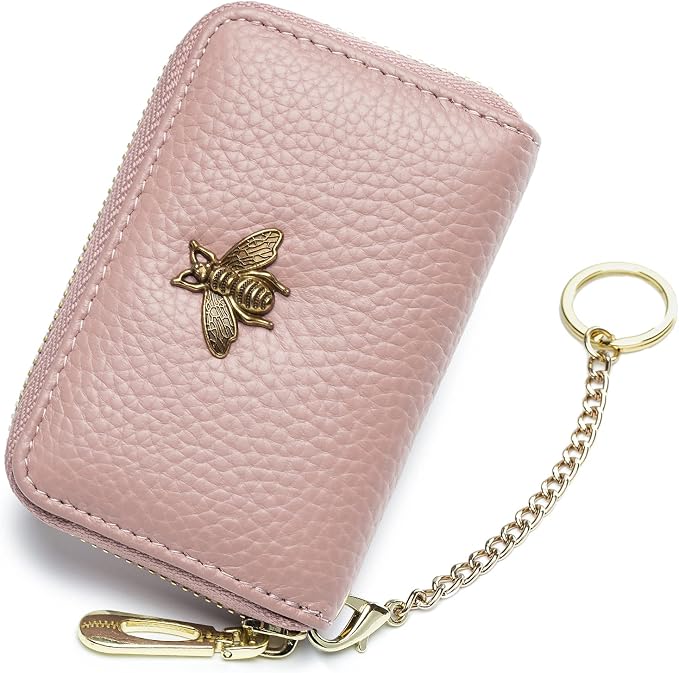 imeetu RFID Credit Card Holder, Small Card Wallet Women, Leather Card Case | Genuine Leather Women's Card & id Cases, Change Coin Purse with Zipper Keychain id Window, 20 Colors & 3 Styles, Daily, Gifts by imeetu