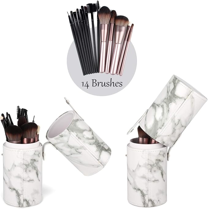 Narwey Makeup Brush Holder Travel Brushes Case Bag Cup Storage Dustproof for Women (Marble) - Image 2