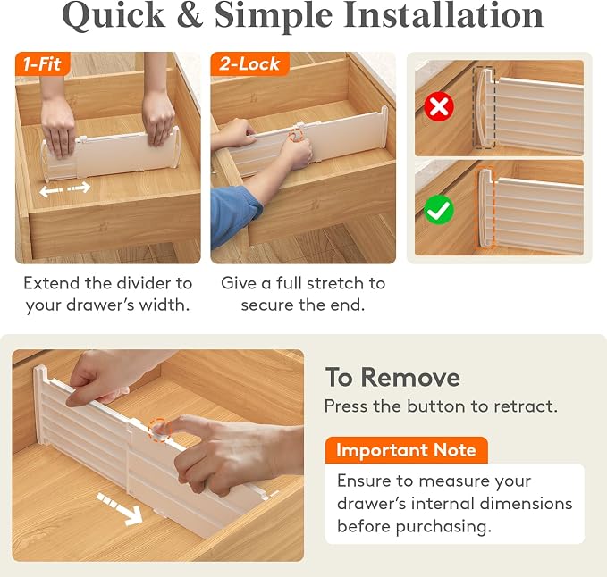 Lifewit 5" Tall Drawer Dividers, Adjustable Deep Drawer Organizer Clothes | 11.5"-18.5" Expandable Plastic Separators for Dresser, Kitchen, Cabinet, Nursery, Office, Socks & Underwear Storage, 4 Pack - Image 5