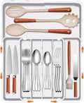 Silverware Drawer Organizer, Adjustable Utensil Tray for Kitchen Drawer, 19 x 15 Inches Flatware and Cutlery Holder, Expandable Plastic Storage for Spoons Forks Knives, 4-7 Slots, White by Spaclear