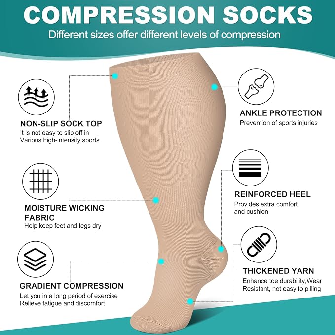 Genovega 3 Packs Wide Calf Compression Socks for Women Men Knee Hight S/M-4XL for Gifts - Image 4