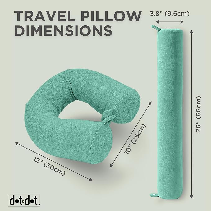 Dot&Dot Twist Memory Foam Travel Pillow, Bendable Neck Pillow for Airplane, Car and Home, 26-Inch Adjustable Roll with Washable Cotton Cover, Green - Image 6