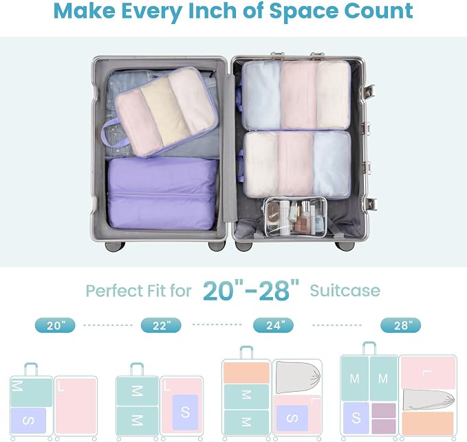 Cambond Mesh Compression Packing Cubes for Travel - 6 Set Organizer, Purple | with Shoe and Underwear Bag, Keep Clothes Sorted, See Through Mesh Helps Quickly Find What You Need, Compression Zip Design - Image 8