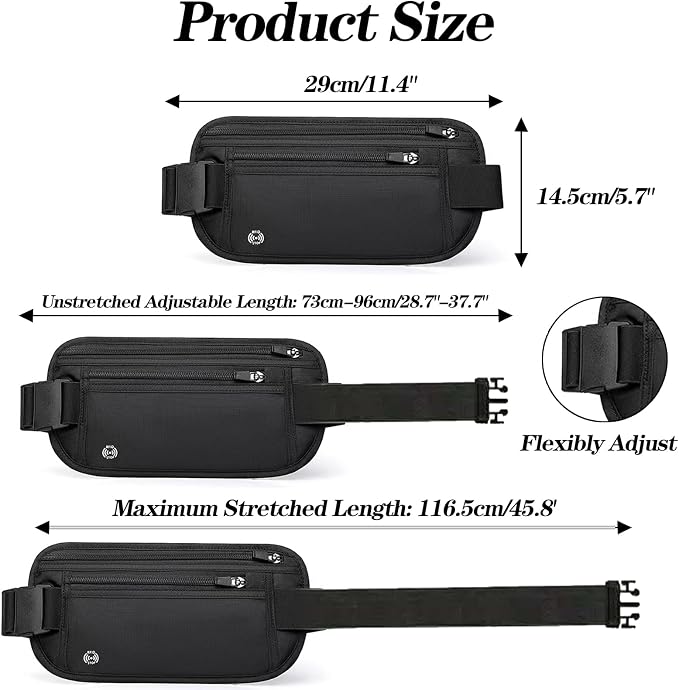 Black Hidden Money Belt for Travel for Men, Waist Wallet Anti Theft, RFID Passport Holder For Travel Men Or Women, Money Pouch, RFID Passport Holder(Black1) - Image 2