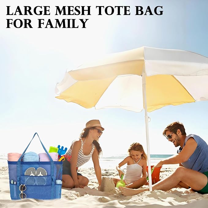 Fammart Mesh Beach Bag for Women, Large Beach Toy Pool Bag with Zipper Pocket, SandProof Cruise Essentials 2026 Family Travel - Image 8
