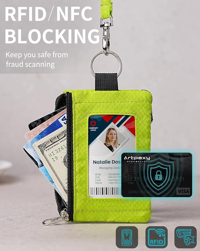 Artpaxy Minimalist Wallet For Mens Womens, Keychain RFID Blocking Zipper Small Wallet with ID Window 2 Lanyards,Water Resistant Travel Cash Card Coin Case Boys Girls - Image 6