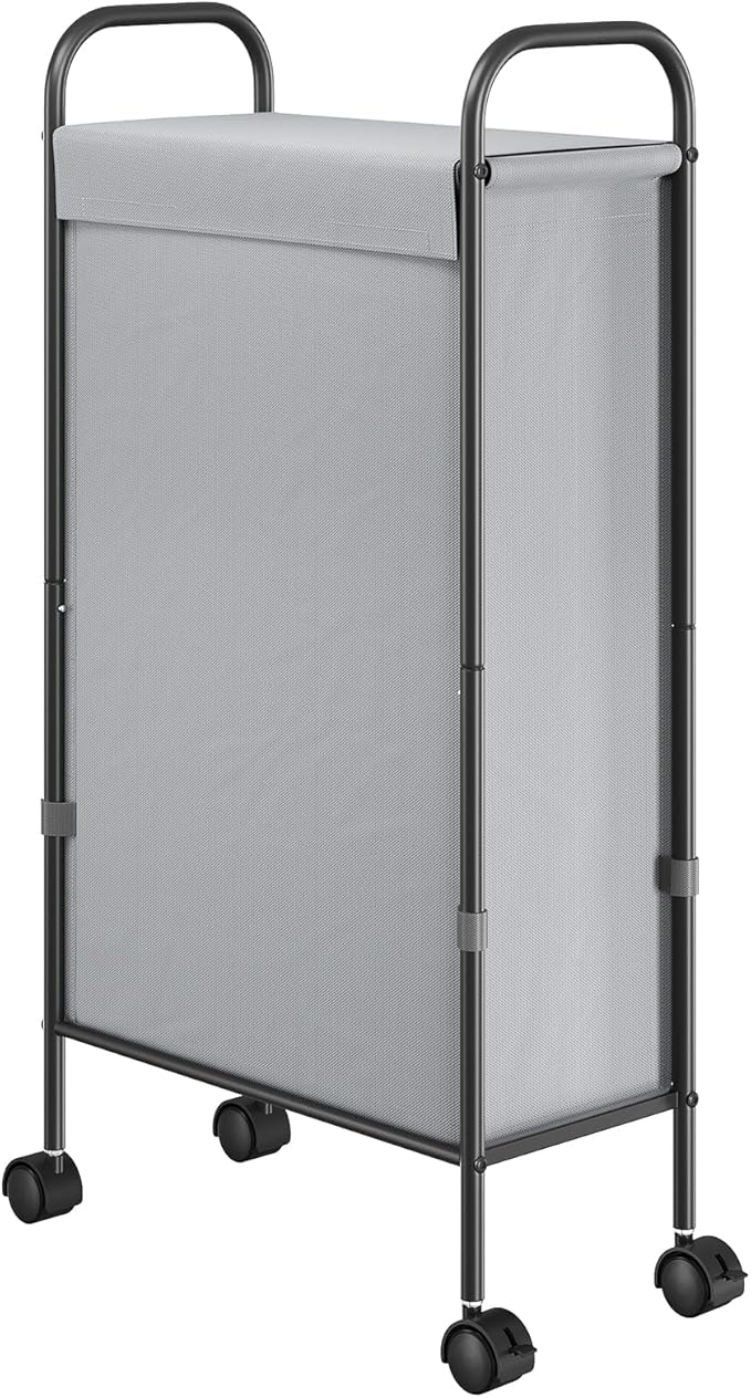 ELYKEN Slim Laundry Hamper with Lid & Wheels, 50L Rolling Laundry Basket | 7.9" Narrow Design, 50L, Removable Liner Bag, Lockable Wheels, Space Saving Clothes Hamper for Bathroom, Bedroom, Closet by ELYKEN