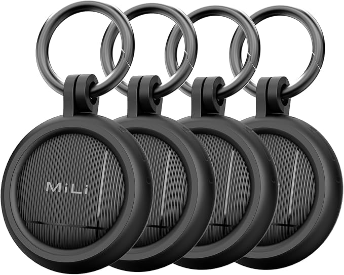 MiLi Air Tracker Tags for iOS and Android 4 Pack Air Tags | Bluetooth Tracker for Apple Find My/Google Find Hub. Key Finder Item Locator for Luggage, Suitcase, Backpack by MiLi